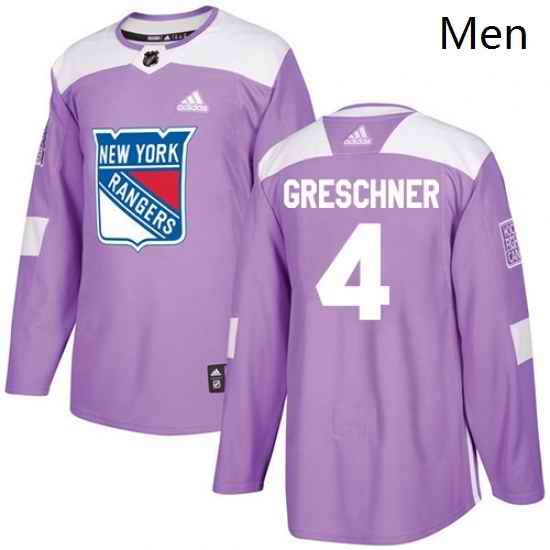 Mens Adidas New York Rangers 4 Ron Greschner Authentic Purple Fights Cancer Practice NHL Jersey